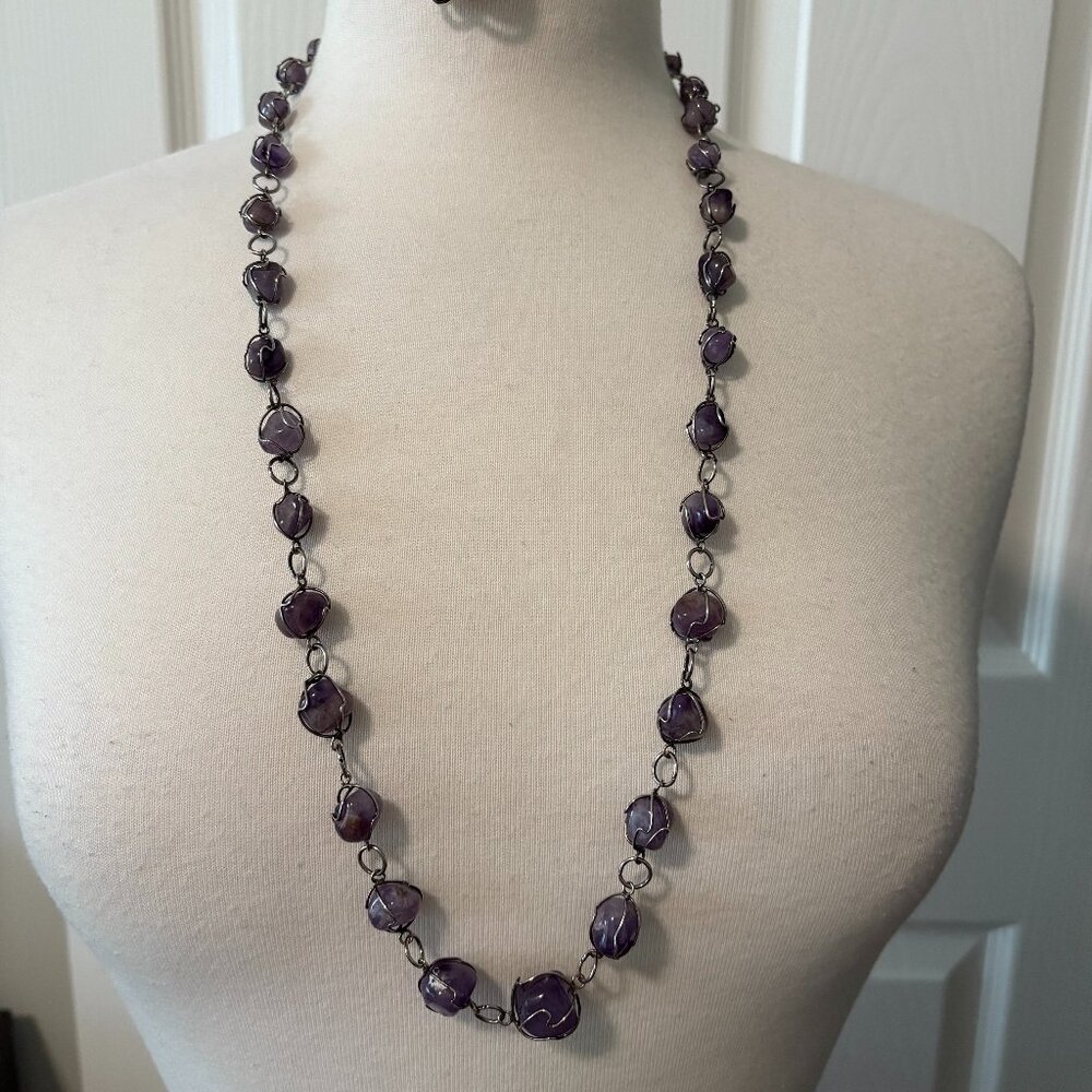 Graduated Tumbled Amethyst Necklace Handcrafted 31 Inches
